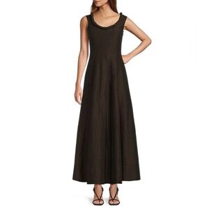 Antonio Melani M.G. Style Margery Brown Linen Blend Scoop Neck A-Line Maxi Dress